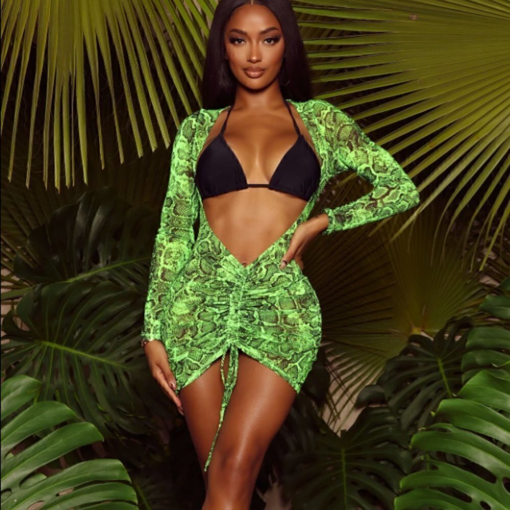 Nwt- Fashion Nova Swim- Summers In Greece Mesh Ruched Cover Up Dress